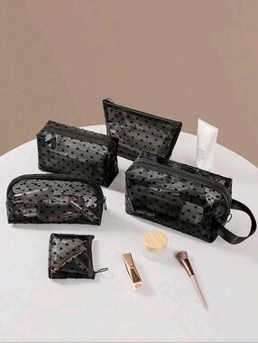 5pcs Black Mesh Makeup Bag Set Travel Cosmetic Organizer Zipper Toiletry Pouch